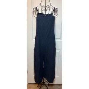 Curator SF Navy Blue Cotton Wide Leg Jumpsuit Overalls Womens Medium Pocket Slit